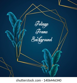 Tropical greenery foliage frame background. Frame background with tropical foliage ornament