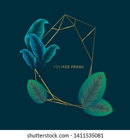 Tropical greenery foliage frame background. Frame background with tropical foliage ornament