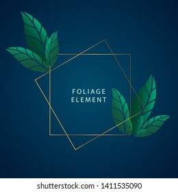 Tropical greenery foliage frame background. Frame background with tropical foliage ornament