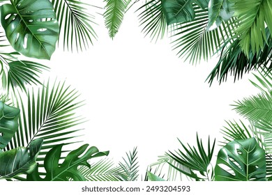 Tropical Greenery Frame with Blank Center. Vector illustration design.