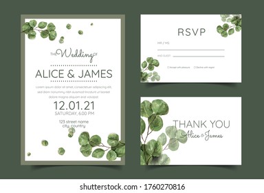 Tropical Greenery Wedding Invitation Printable, Summer Beach Wedding Invite Hawaii Destination Wedding Invitation set geometric eucaliptus leaves