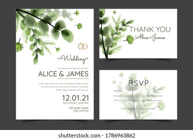 Tropical Greenery Wedding Invitation Printable, Summer Beach Wedding Invite Hawaii Destination Wedding Invitation set geometric eucaliptus leaves