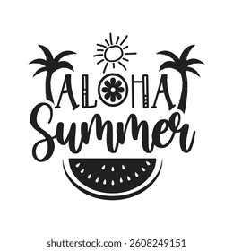 Tropical Greeting Black and White Aloha Summer Graphic with Palm Trees