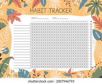 Tropical habit tracker concept. with hand drawn illustrations.