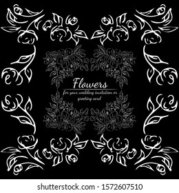 Tropical hand drawn floral frames. Outline set. Jungle foliage illustration. Floral set. Hand drawing. Vector isolated collection. Natural spring wedding card. Summer tropical leaf. Botanical frames