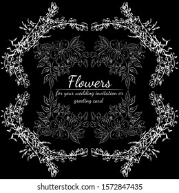 Tropical hand drawn floral frames. Outline set. Jungle foliage illustration. Floral set. Hand drawing. Vector isolated collection. Natural spring wedding card. Summer tropical leaf. Botanical frames