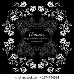 Tropical hand drawn floral frames. Outline set. Jungle foliage illustration. Floral set. Hand drawing. Vector isolated collection. Natural spring wedding card. Summer tropical leaf. Botanical frames