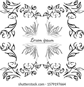 Tropical hand drawn floral frames. Outline set. Jungle foliage illustration. Floral set. Hand drawing. Vector isolated collection. Natural spring wedding card. Summer tropical leaf. Botanical frames