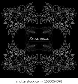 Tropical hand drawn floral frames. Outline set. Jungle foliage illustration. Floral set. Hand drawing. Vector isolated collection. Natural spring wedding card. Summer tropical leaf. Botanical frames
