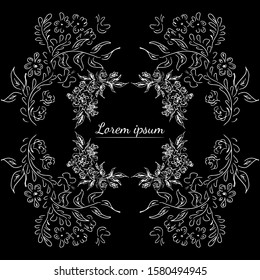 Tropical hand drawn floral frames. Outline set. Jungle foliage illustration. Floral set. Hand drawing. Vector isolated collection. Natural spring wedding card. Summer tropical leaf. Botanical frames