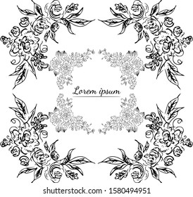 Tropical hand drawn floral frames. Outline set. Jungle foliage illustration. Floral set. Hand drawing. Vector isolated collection. Natural spring wedding card. Summer tropical leaf. Botanical frames