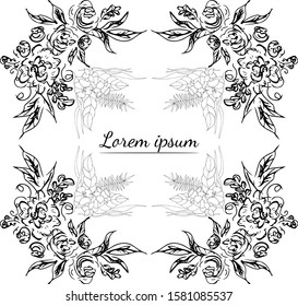 Tropical hand drawn floral frames. Outline set. Jungle foliage illustration. Floral set. Hand drawing. Vector isolated collection. Natural spring wedding card. Summer tropical leaf. Botanical frames