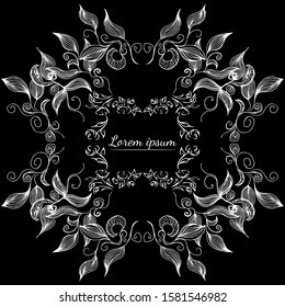 Tropical hand drawn floral frames. Outline set. Jungle foliage illustration. Floral set. Hand drawing. Vector isolated collection. Natural spring wedding card. Summer tropical leaf. Botanical frames