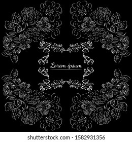Tropical hand drawn floral frames. Outline set. Jungle foliage illustration. Floral set. Hand drawing. Vector isolated collection. Natural spring wedding card. Summer tropical leaf. Botanical frames