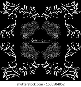 Tropical hand drawn floral frames. Outline set. Jungle foliage illustration. Floral set. Hand drawing. Vector isolated collection. Natural spring wedding card. Summer tropical leaf. Botanical frames