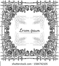 Tropical hand drawn floral frames. Outline set. Jungle foliage illustration. Floral set. Hand drawing. Vector isolated collection. Natural spring wedding card. Summer tropical leaf. Botanical frames