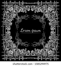 Tropical hand drawn floral frames. Outline set. Jungle foliage illustration. Floral set. Hand drawing. Vector isolated collection. Natural spring wedding card. Summer tropical leaf. Botanical frames