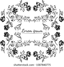 Tropical hand drawn floral frames. Outline set. Jungle foliage illustration. Floral set. Hand drawing. Vector isolated collection. Natural spring wedding card. Summer tropical leaf. Botanical frames