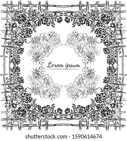 Tropical hand drawn floral frames. Outline set. Jungle foliage illustration. Floral set. Hand drawing. Vector isolated collection. Natural spring wedding card. Summer tropical leaf. Botanical frames