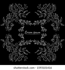 Tropical hand drawn floral frames. Outline set. Jungle foliage illustration. Floral set. Hand drawing. Vector isolated collection. Natural spring wedding card. Summer tropical leaf. Botanical frames