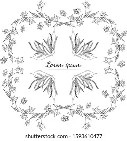 Tropical hand drawn floral frames. Outline set. Jungle foliage illustration. Floral set. Hand drawing. Vector isolated collection. Natural spring wedding card. Summer tropical leaf. Botanical frames
