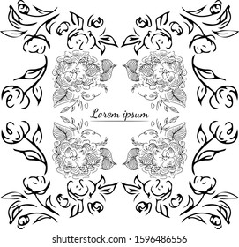 Tropical hand drawn floral frames. Outline set. Jungle foliage illustration. Floral set. Hand drawing. Vector isolated collection. Natural spring wedding card. Summer tropical leaf. Botanical frames