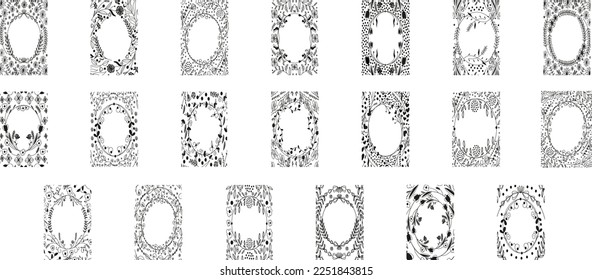 Tropical hand drawn floral frames. Outline set. Jungle foliage illustration. Floral set. Hand drawing. Vector isolated collection. Natural spring wedding card. Summer tropical leaf. Botanical frames.