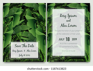 Tropical hand drawn frame for a wedding invitation.
