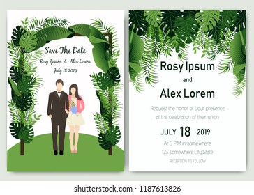 Tropical hand drawn frame for a wedding invitation.

