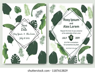 Tropical hand drawn frame for a wedding invitation.