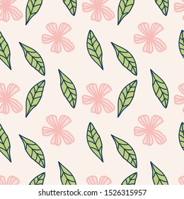 Tropical hand drawn seamless pattern. Trendy exotic plant drawing. Modern textile, branding, packaging, wrapping paper.