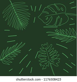 Tropical hand drawn vector, Tropical plants trendy background