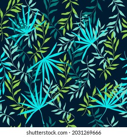 Tropical hand drawn vector seamless pattern. Exotic botanical elements clipart