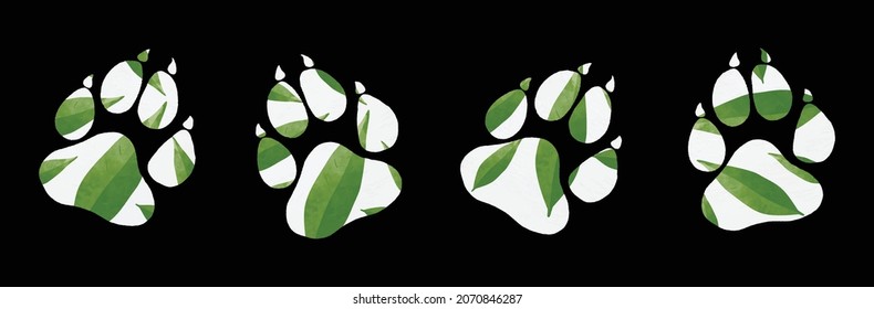 Tropical hand drawn water colour animal footprints. silhouette of a paw print. Vector Illustration.