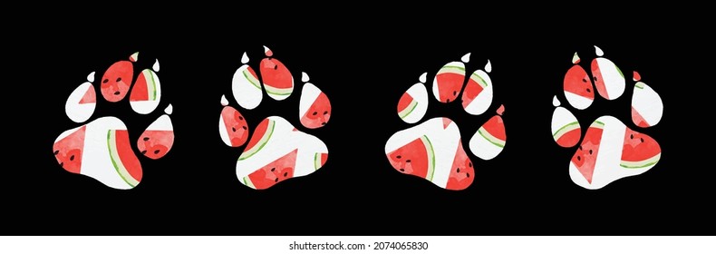 Tropical hand drawn water colour animal footprints. silhouette of a paw print. Vector Illustration.