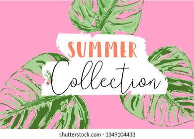 Tropical hand painted palm leaves summer background for advertising, invitations, social media, fashion, web, brochures, posters, headers etc