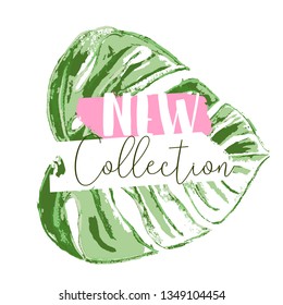 Tropical hand painted palm leaves summer background for advertising, invitations, social media, fashion, web, brochures, posters, headers etc