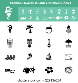 tropical hawaii island and beach icons