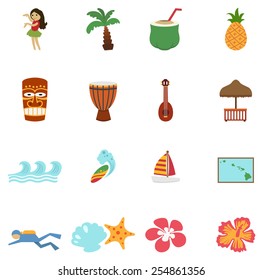 tropical hawaii island and beach icons