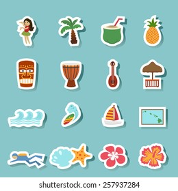 tropical hawaii island and beach icons