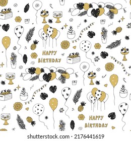 Tropical Hawaii party Birthday seamless vector pattern
