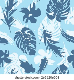 Tropical e padrão imprimível do Havaí. Mão desenhada belas flores e folhas. Ideias modernas para cortinas, camisas masculinas, cachecol, papéis de parede e laminações. Ilustração vetorial.