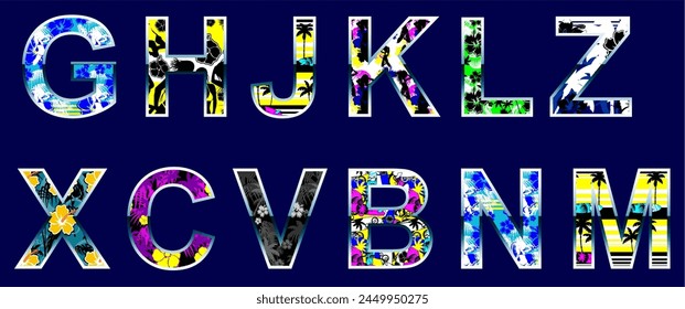 tropical hawaiian alphabet letters pack collection in vector format