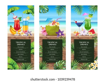 Tropical Hawaiian Cocktail Menu. Beach Bar. Template Design. Vector Illustration.