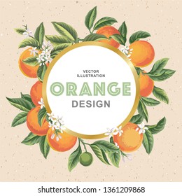 Tropical Hawaiian design with orange fruits. Vector illustration.