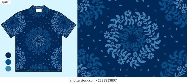 Tropical Hawaiian Floral Shirt Mockup, Vibrant Summer Fashion Artwork for Fabric Print, Seamless Pattern of Tribal Islands, Textile Art for Stylish Clothing