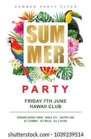 Tropical Hawaiian party invitation. Square frame. Vector illustration.