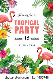 Tropical Hawaiian Party Invitation. Vector Illustration.