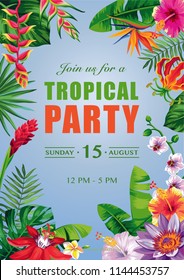 Tropical Hawaiian party invitation. Vector illustration.