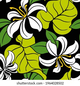 Tropical Hawaiian pattern with repeat with lily and taro leaves